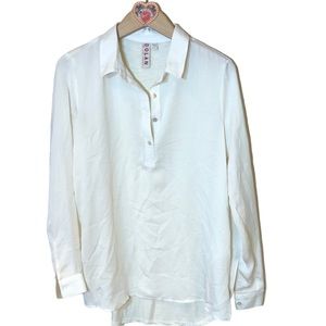 Anthropologie Dolan Sateen Combo Long Sl Button Front Casual Cozy Shirt